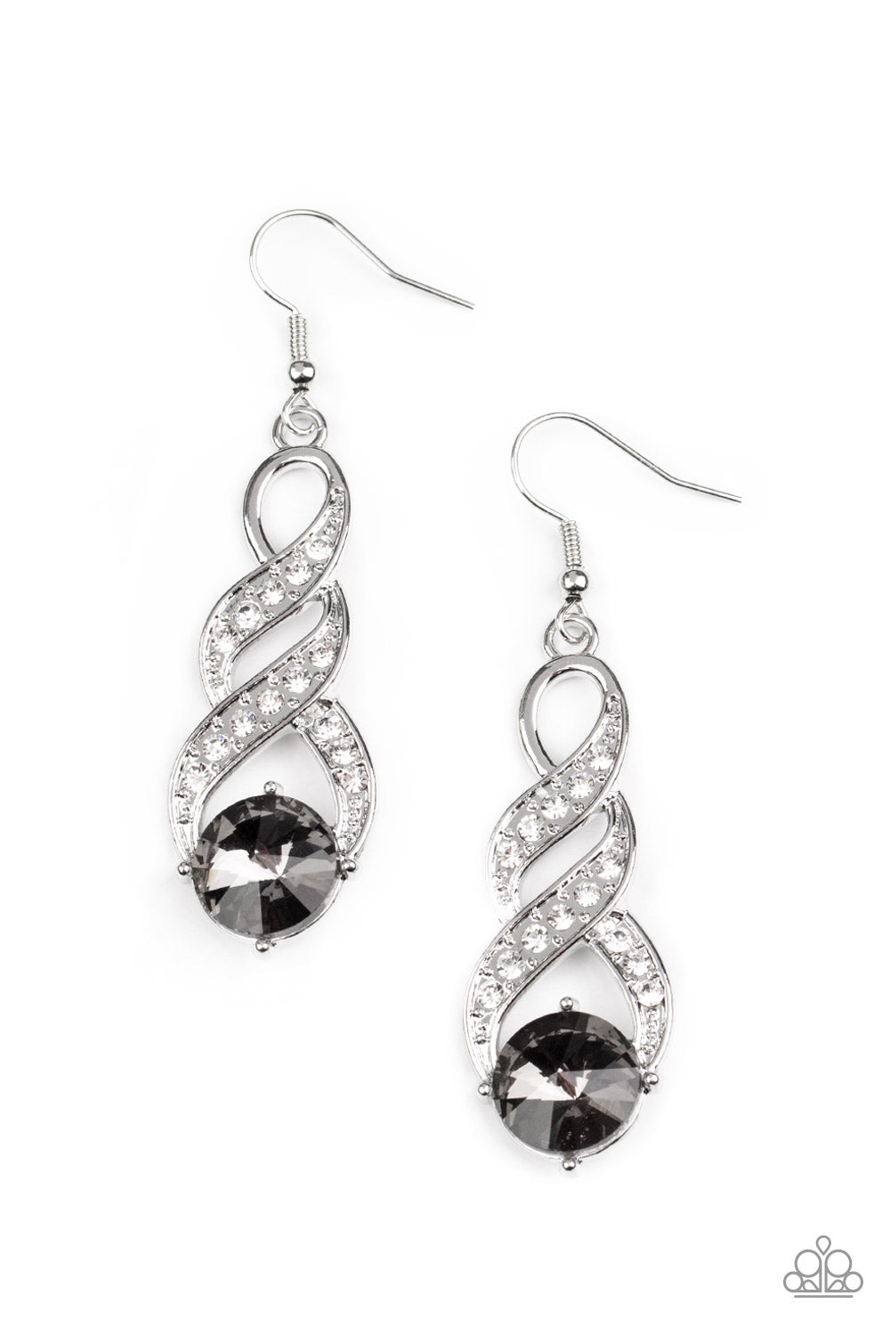 High-Ranking Royalty - Silver Smoky Gem & White Rhinestone Earring Paparazzi E1065