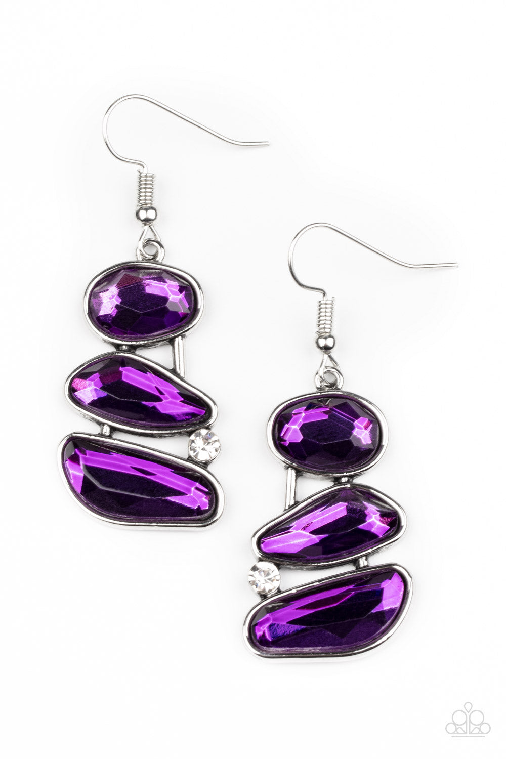 Gem Galaxy - Purple Gem & White Rhinestone Earring Paparazzi E1389