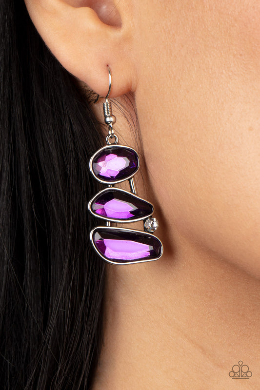 Gem Galaxy - Purple Gem & White Rhinestone Earring Paparazzi E1389