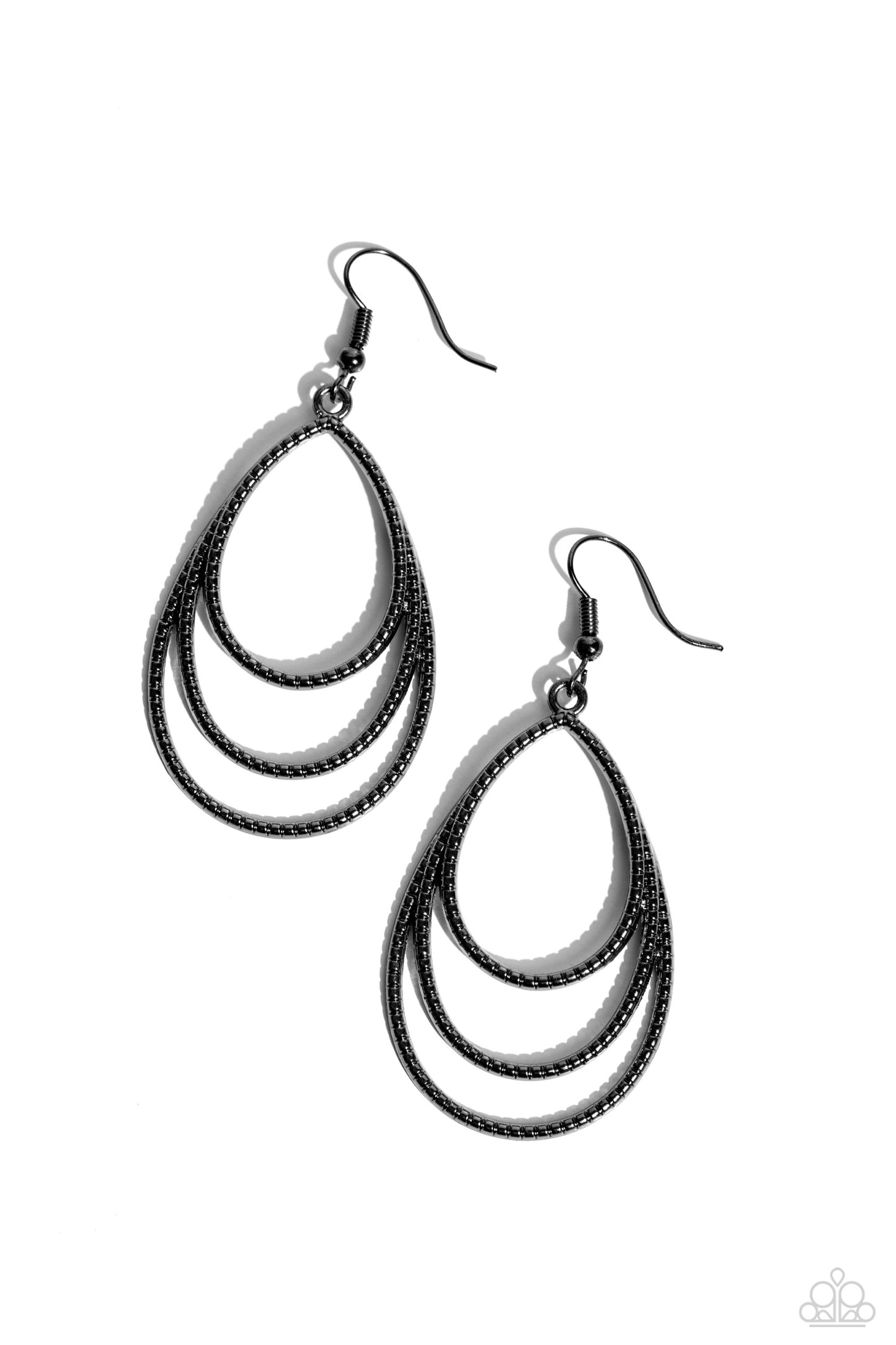 Trendy TIER-Drops - Black Gun Metal Teardrop Earring Paparazzi E1703