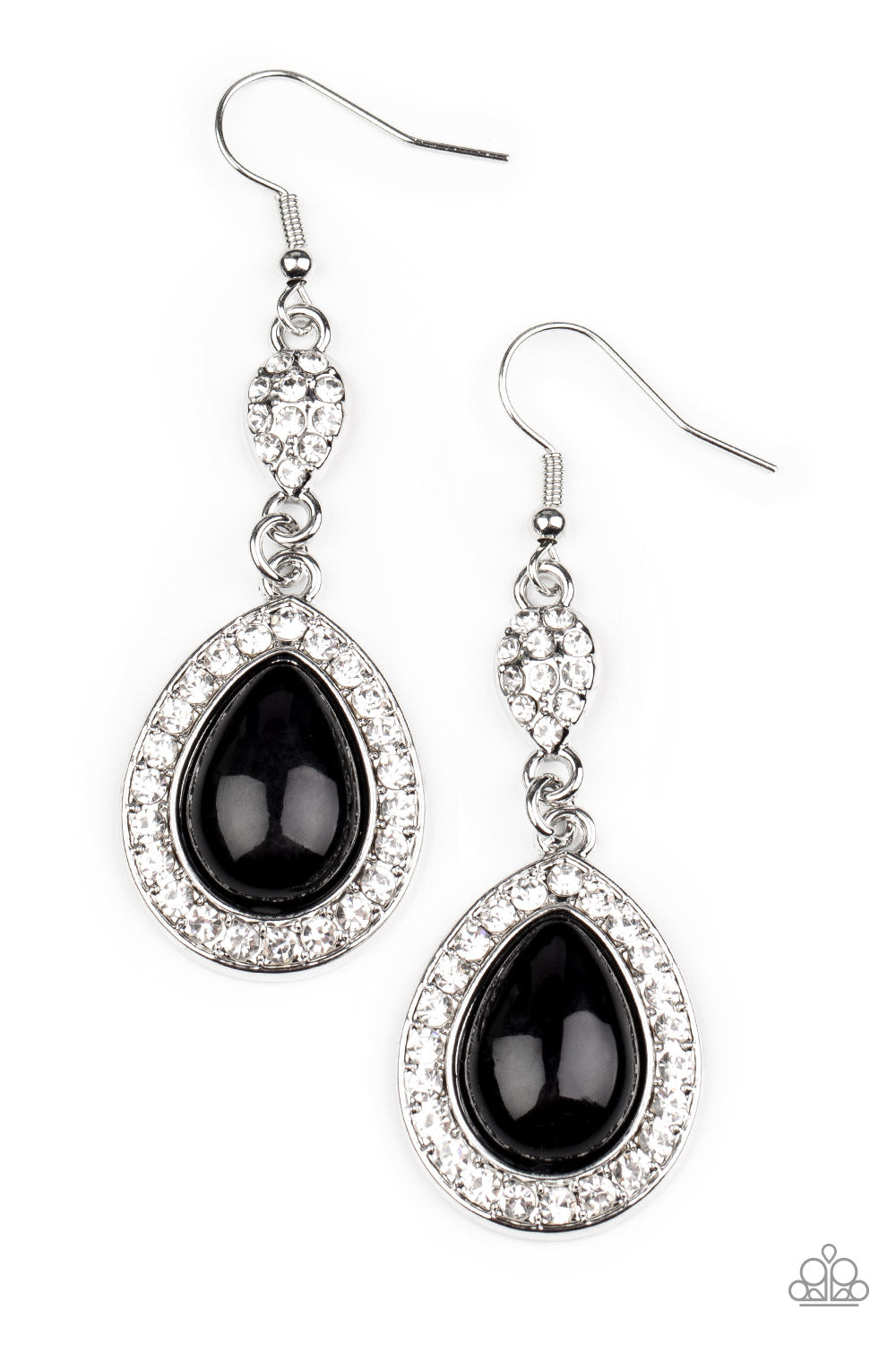 Elite Elegance - Black Teardrop & White Rhinestone Earring Paparazzi E1356