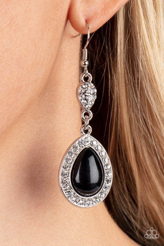 Elite Elegance - Black Teardrop & White Rhinestone Earring Paparazzi E1356