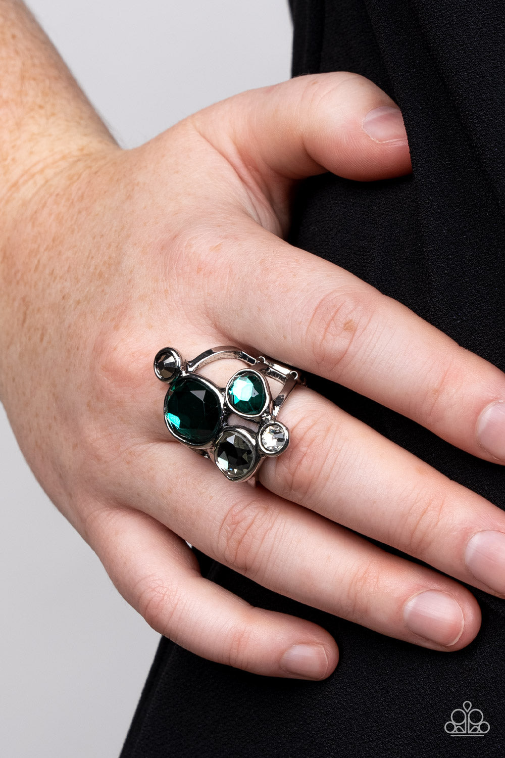 Demandingly Duchess - Green And Smoldering Hematite Gem Ring Paparazzi R0311