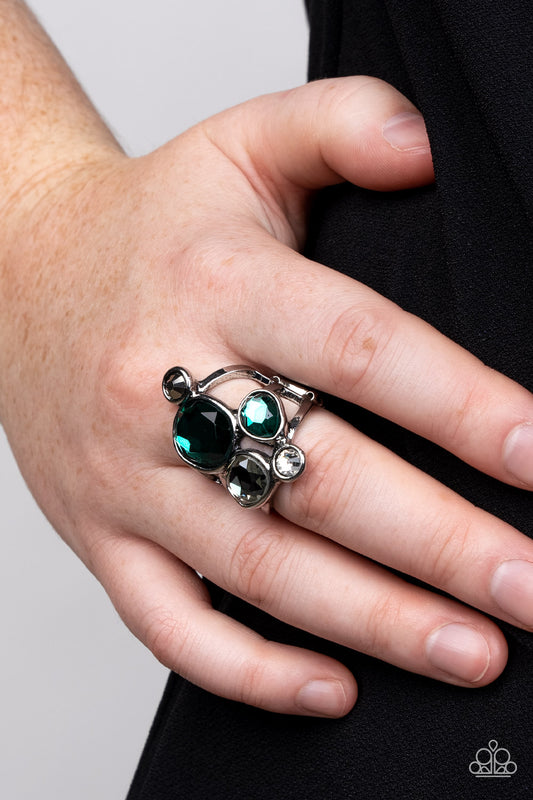 Demandingly Duchess - Green And Smoldering Hematite Gem Ring Paparazzi R0311