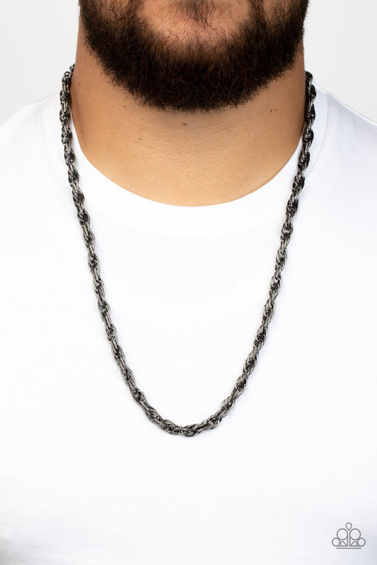 Pit Stop - Black Gunmetal Triple Link Chain Urban Necklace Paparazzi N0843