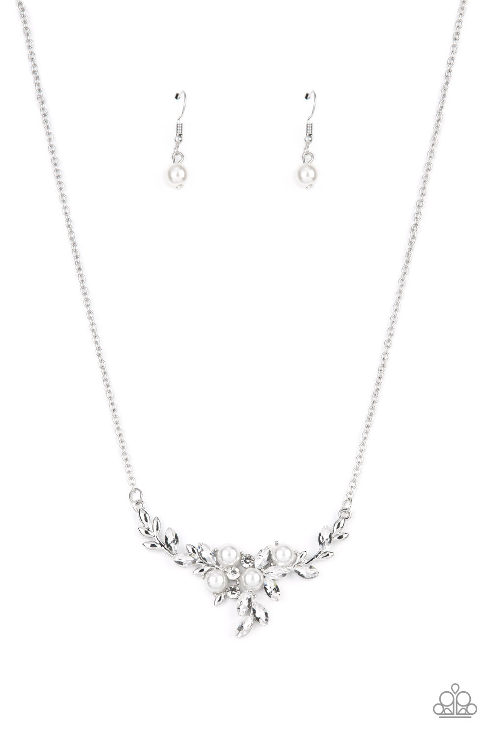 Because I'm The Bride - White Pearl & Rhinestone Leafy Elegant Necklace Paparazzi N1305