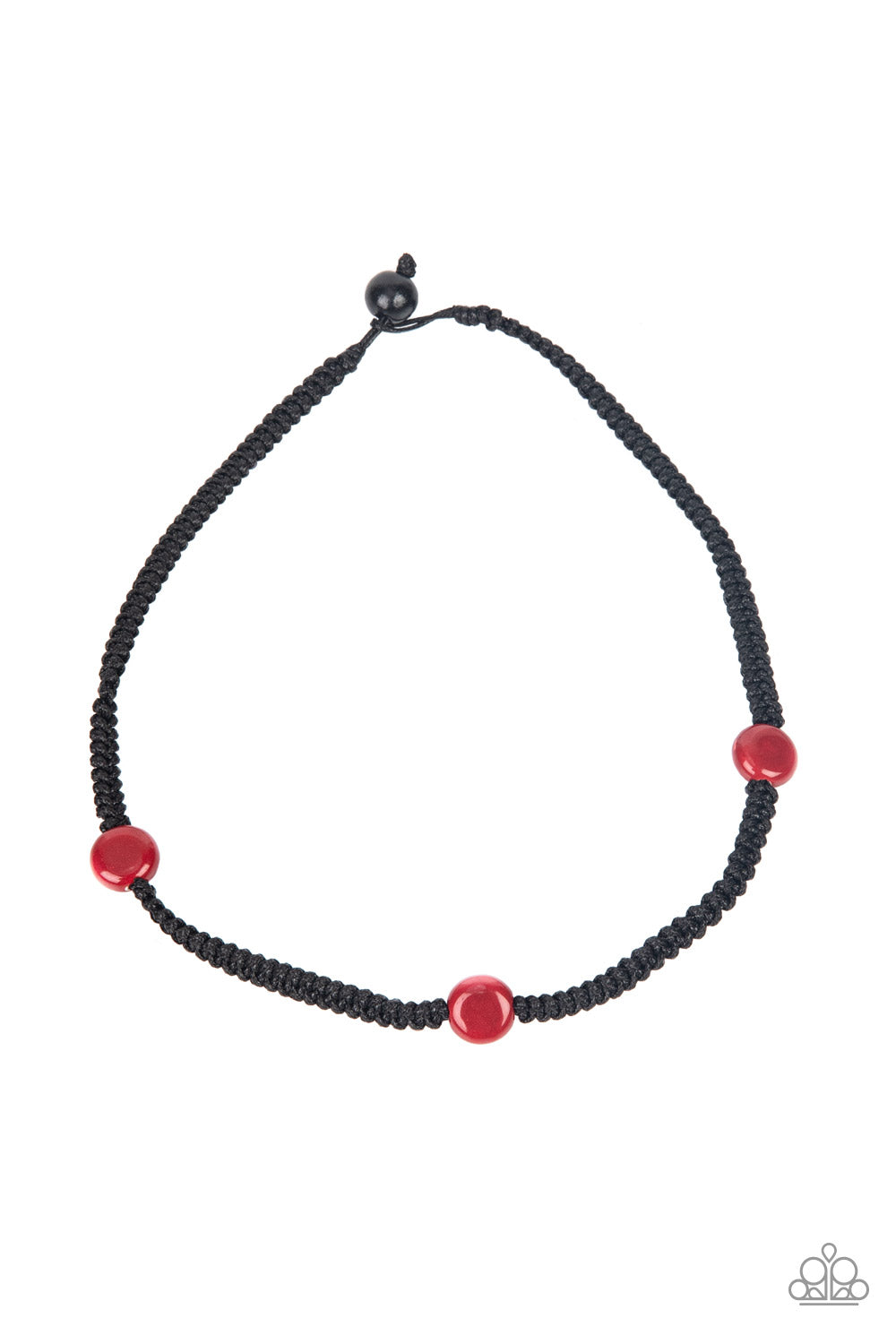 SoCal Style - Red Bead Black Braided Urban Necklace Paparazzi N0906