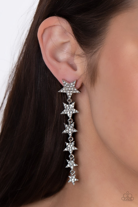 Americana Attitude - White Rhinestone Start Earring Paparazzi E0959