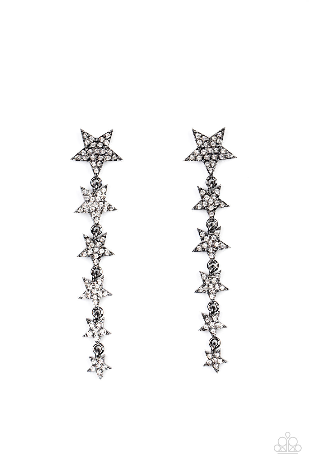 Americana Attitude - Black Gunmetal With White Rhinestone Star Earring Paparazzi E1082