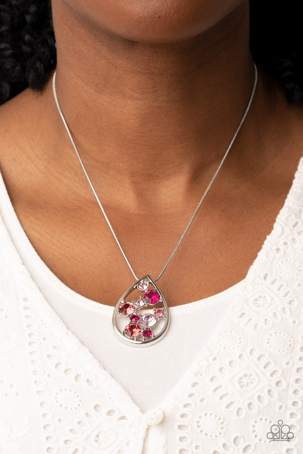 Seasonal Sophistication - Pink Rhinestone Teardrop Necklace Paparazzi N0878