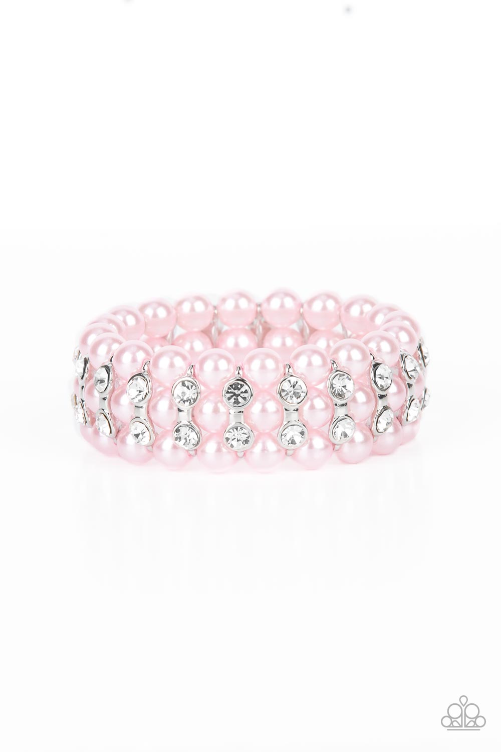 Eiffel Tower Elegance - Pink Bubbly Pearl & White Rhinestone Stretch Bracelet Paparazzi B0891