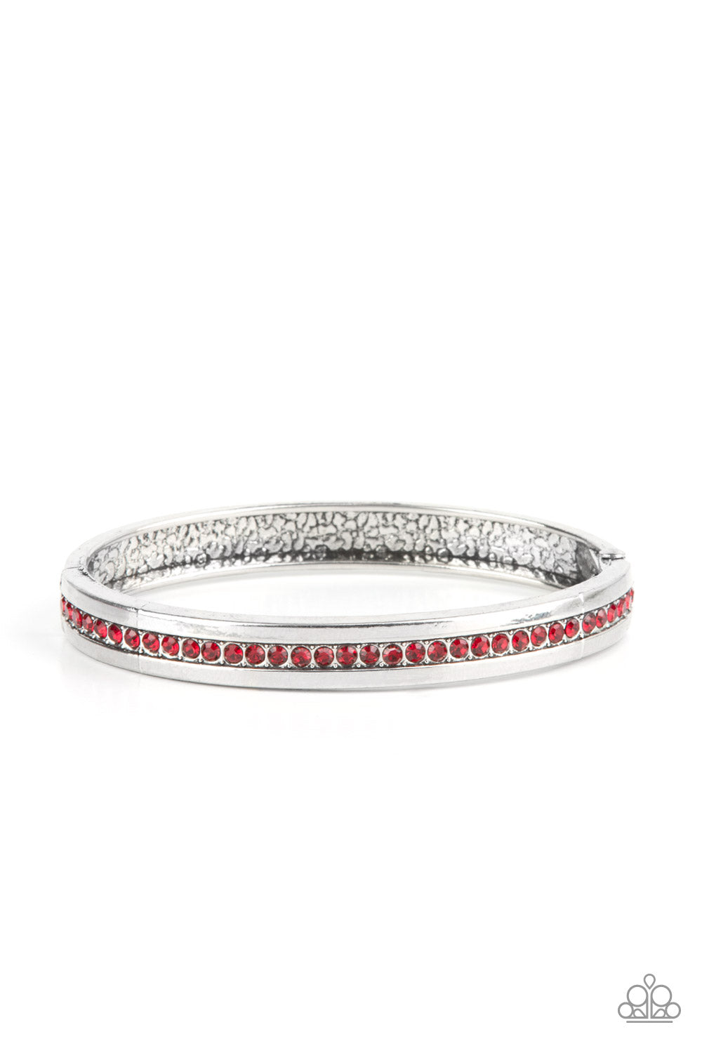 Urban Reign - Red Rhinestone Silver Hinge Bracelet Paparazzi