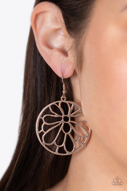 Glowing Glades - Rose Gold Blossom Floral Earring Paparazzi E0979