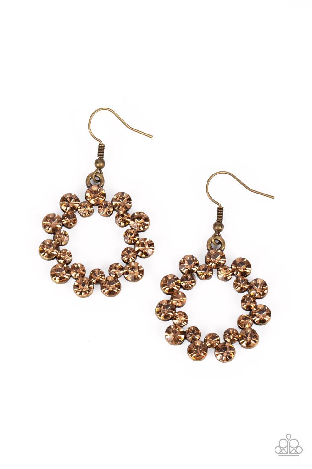 Champagne Bubbles - Brass Topaz Rhinestone Earrings Paparazzi E0528