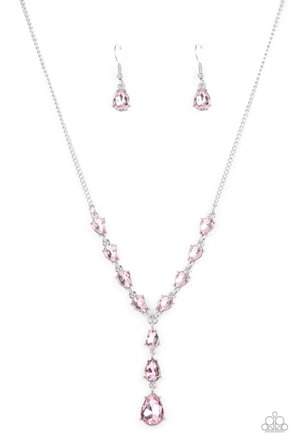 Park Avenue A-Lister - Pink Sparkly Teardrop Rhinestone Necklace Paparazzi N1348