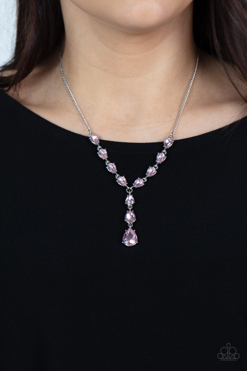 Park Avenue A-Lister - Pink Sparkly Teardrop Rhinestone Necklace Paparazzi N1348