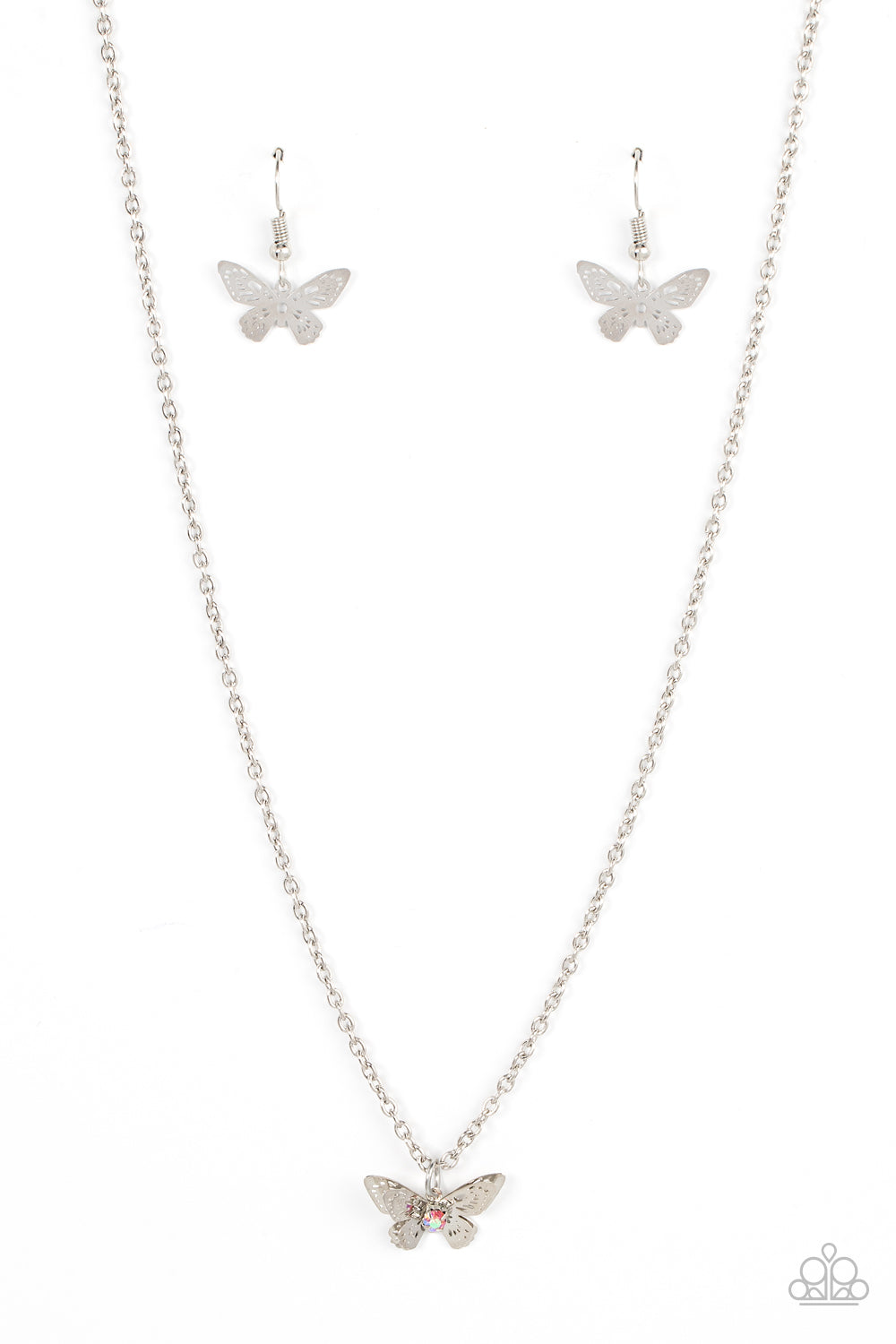 Flutter Love - Pink Iridescent Butterfly Necklace Paparazzi N0518