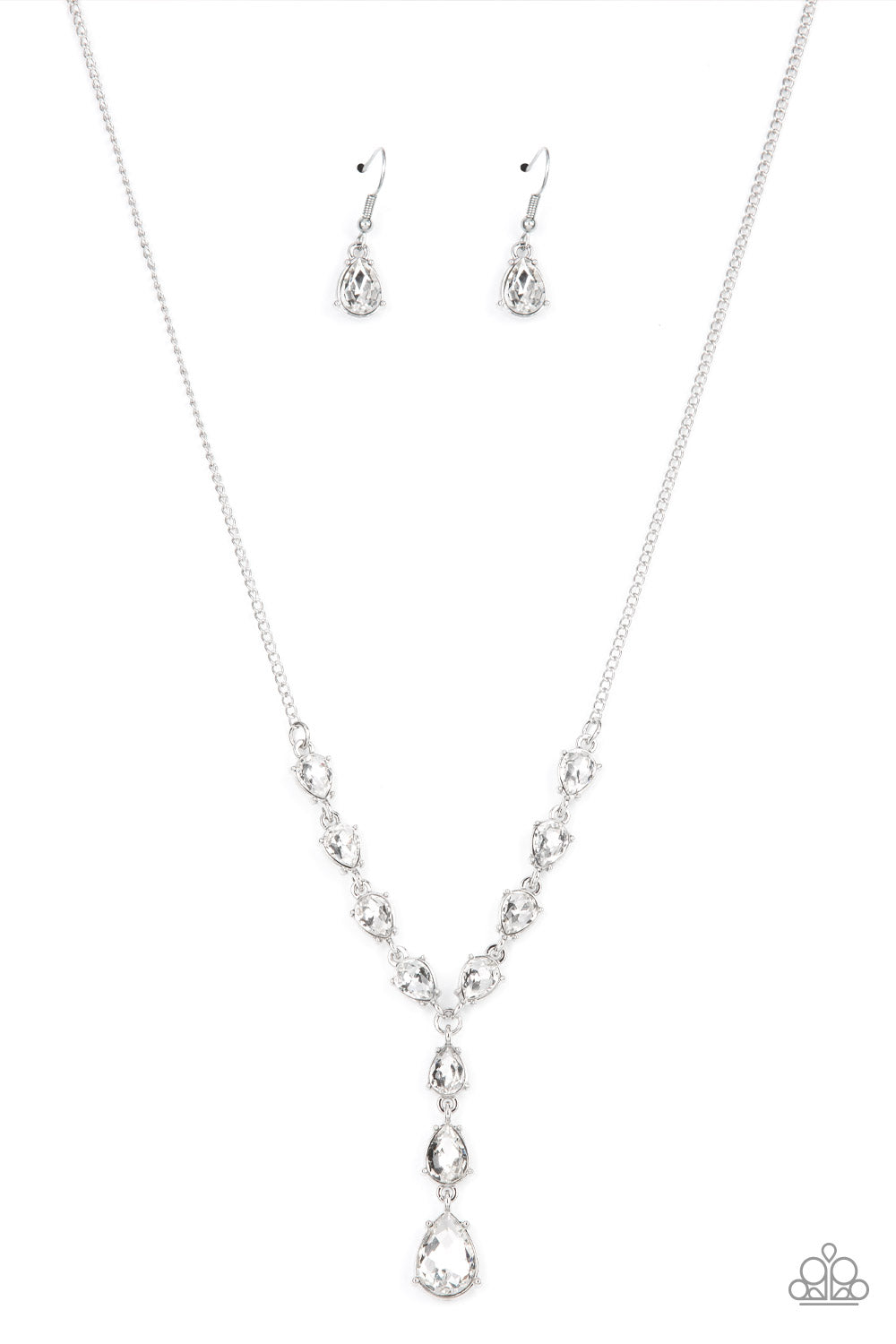 Park Avenue A-Lister - White Rhinestone Teardrop Necklace Paparazzi N1235