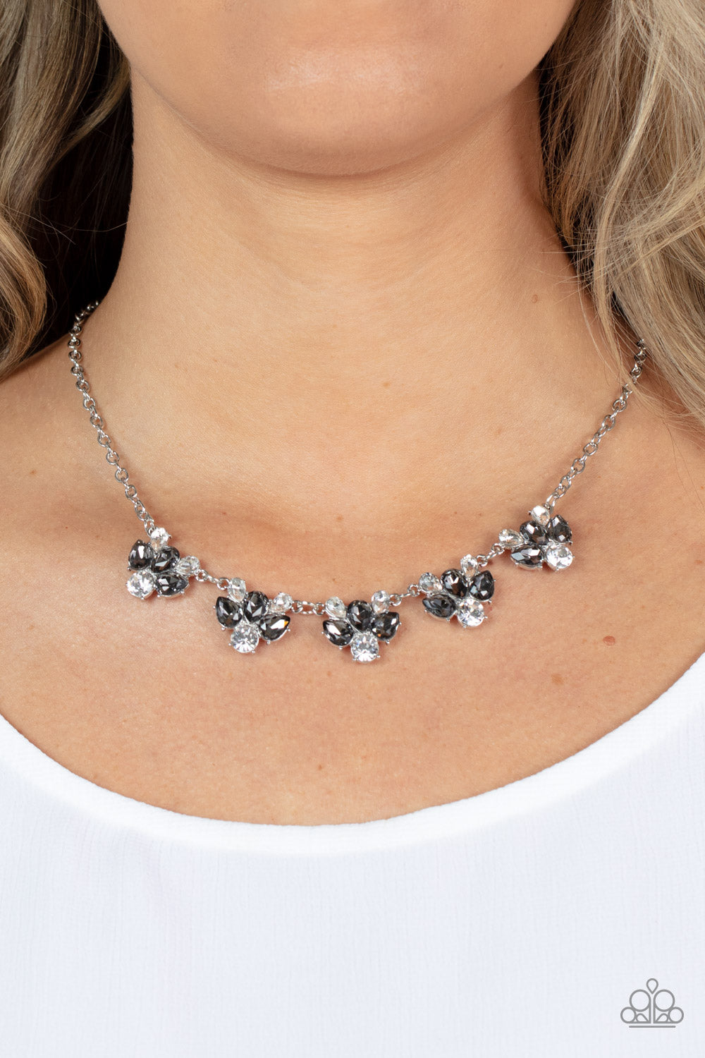 Envious Elegance - Silver Rhinestone Necklace Paparazzi N0757