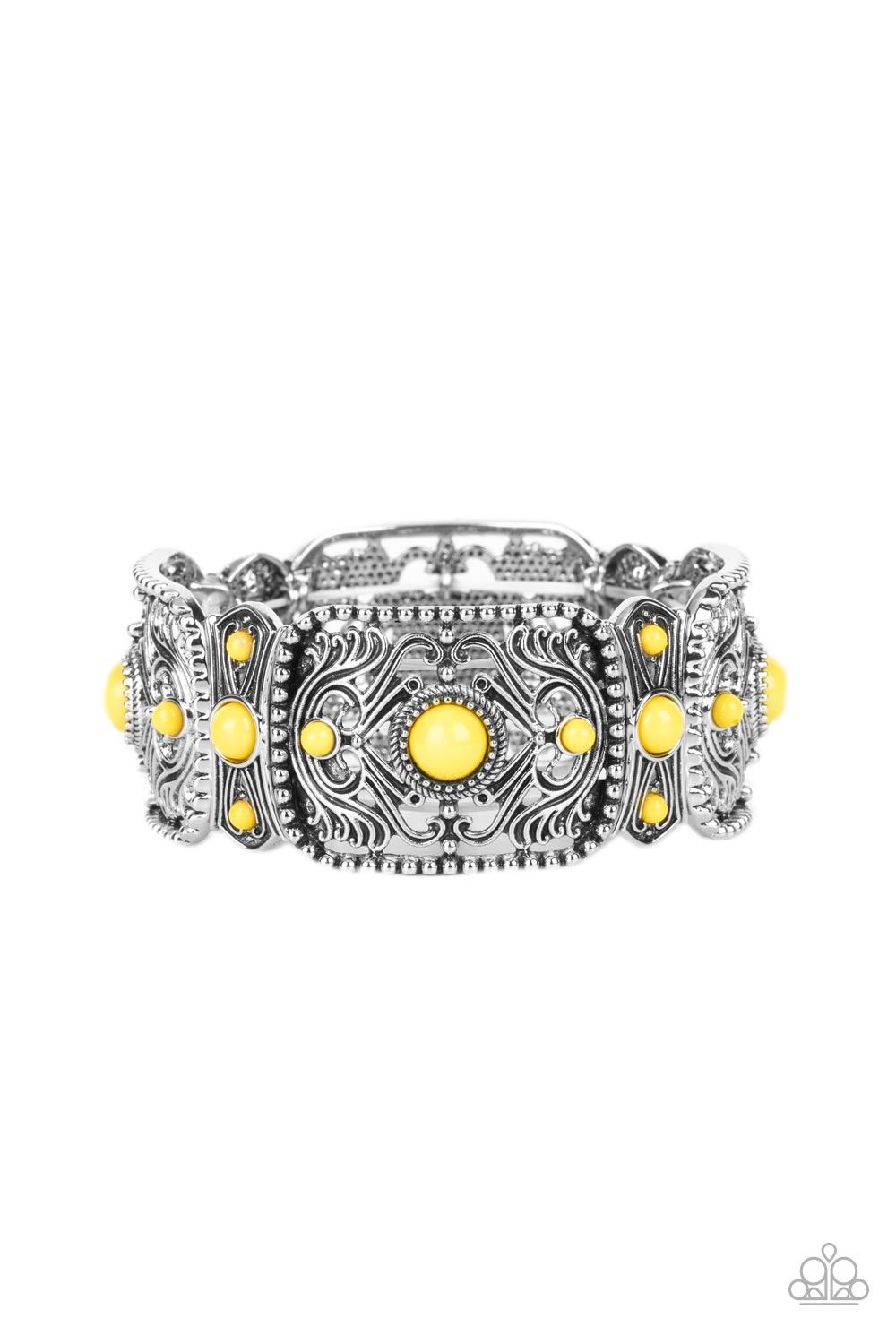 Going, Going, GONDOLA - Yellow Silver Filigree Stretch Bracelet Paparazzi B0688