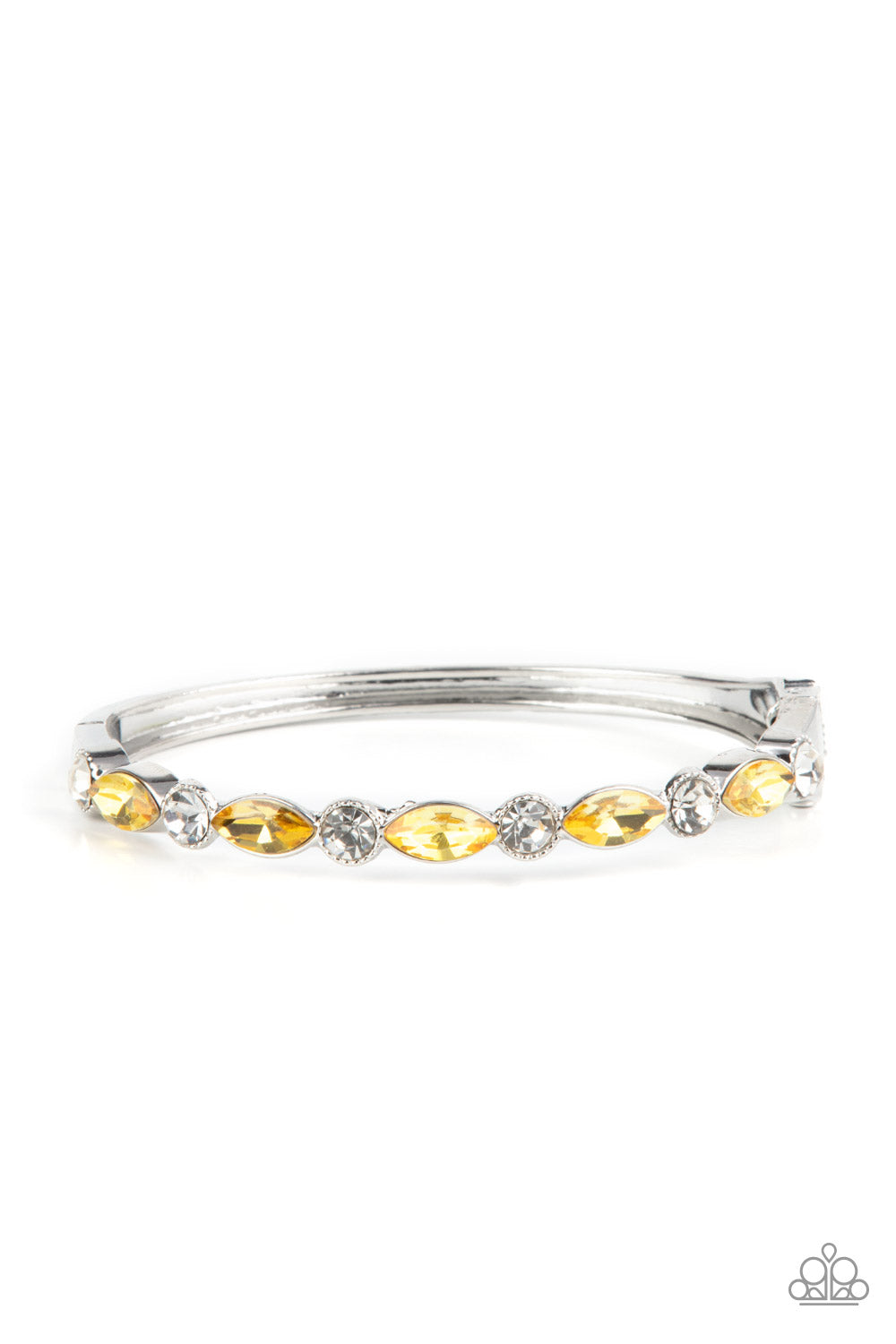 Petitely Powerhouse - Yellow & White Rhinestone Hinge Bracelet Paparazzi B1244