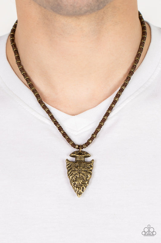 Get Your ARROWHEAD in the Game - Brass Urban Necklace Paparazzi N0668