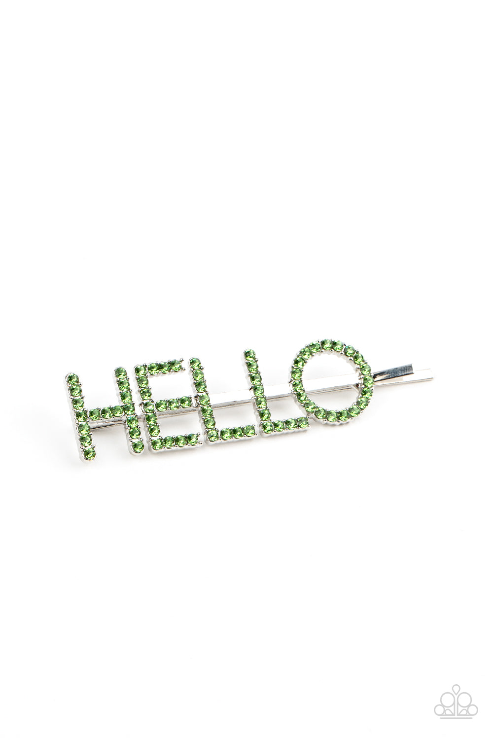 Hello There - Green Rhinestone Hair Clip Paparazzi H0075