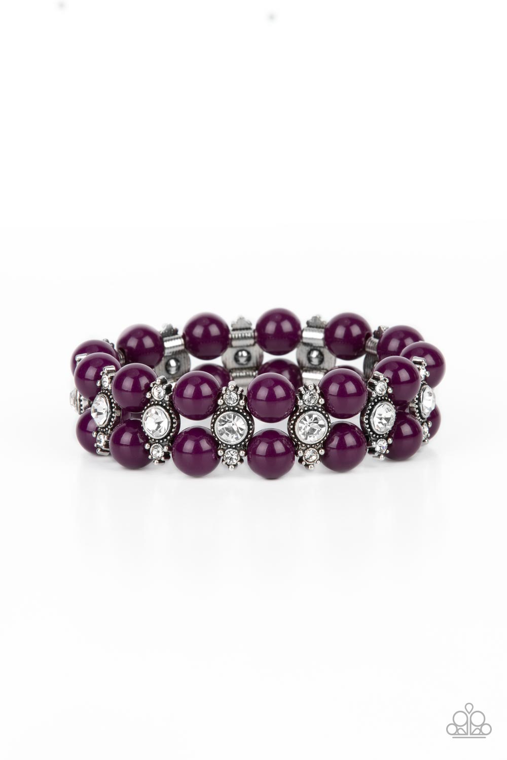 Starlight Reflection - Purple Plum And White Rhinestone Stretch Bracelet Paparazzi B0732