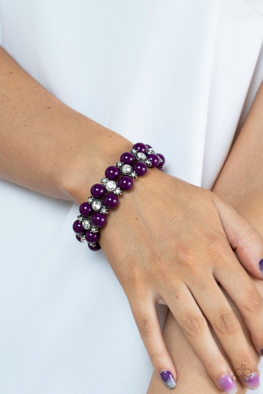 Starlight Reflection - Purple Plum And White Rhinestone Stretch Bracelet Paparazzi B0732