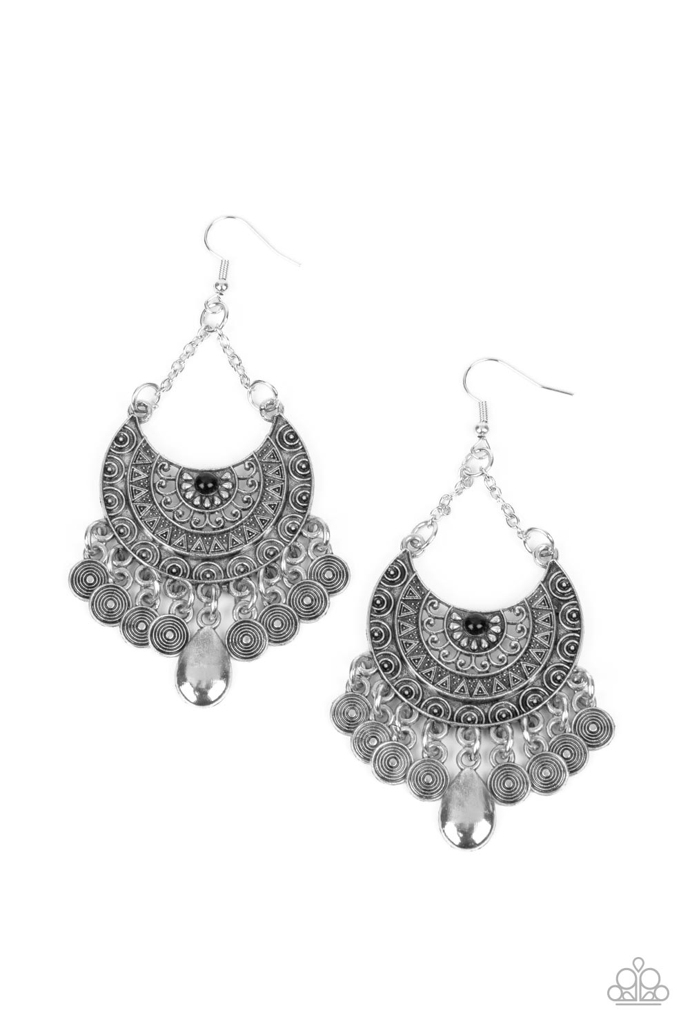 Lunar Allure - Black Rhinestone Tribal Style Earring Paparazzi E1396