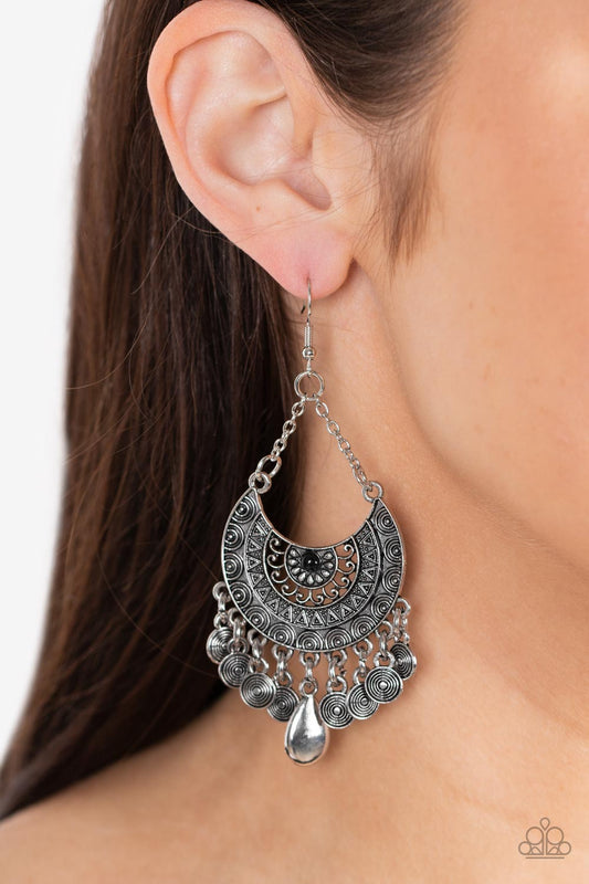 Lunar Allure - Black Rhinestone Tribal Style Earring Paparazzi E1396