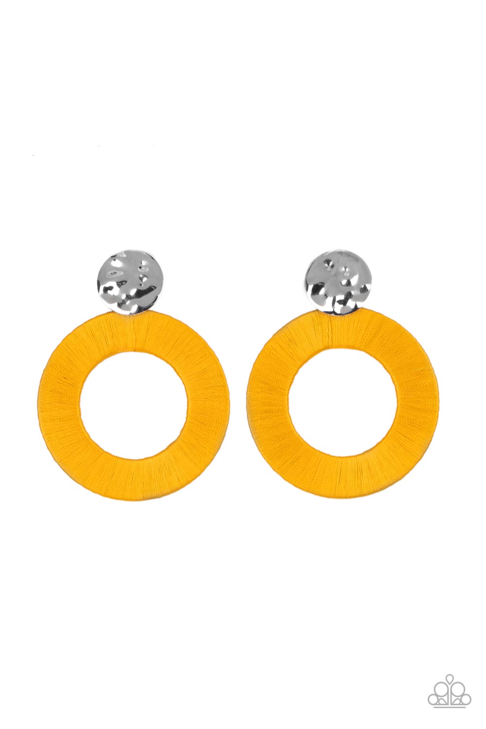 Strategically Sassy - Yellow Thread Wrapped Metal Hoop Post Earring Paparazzi E0561