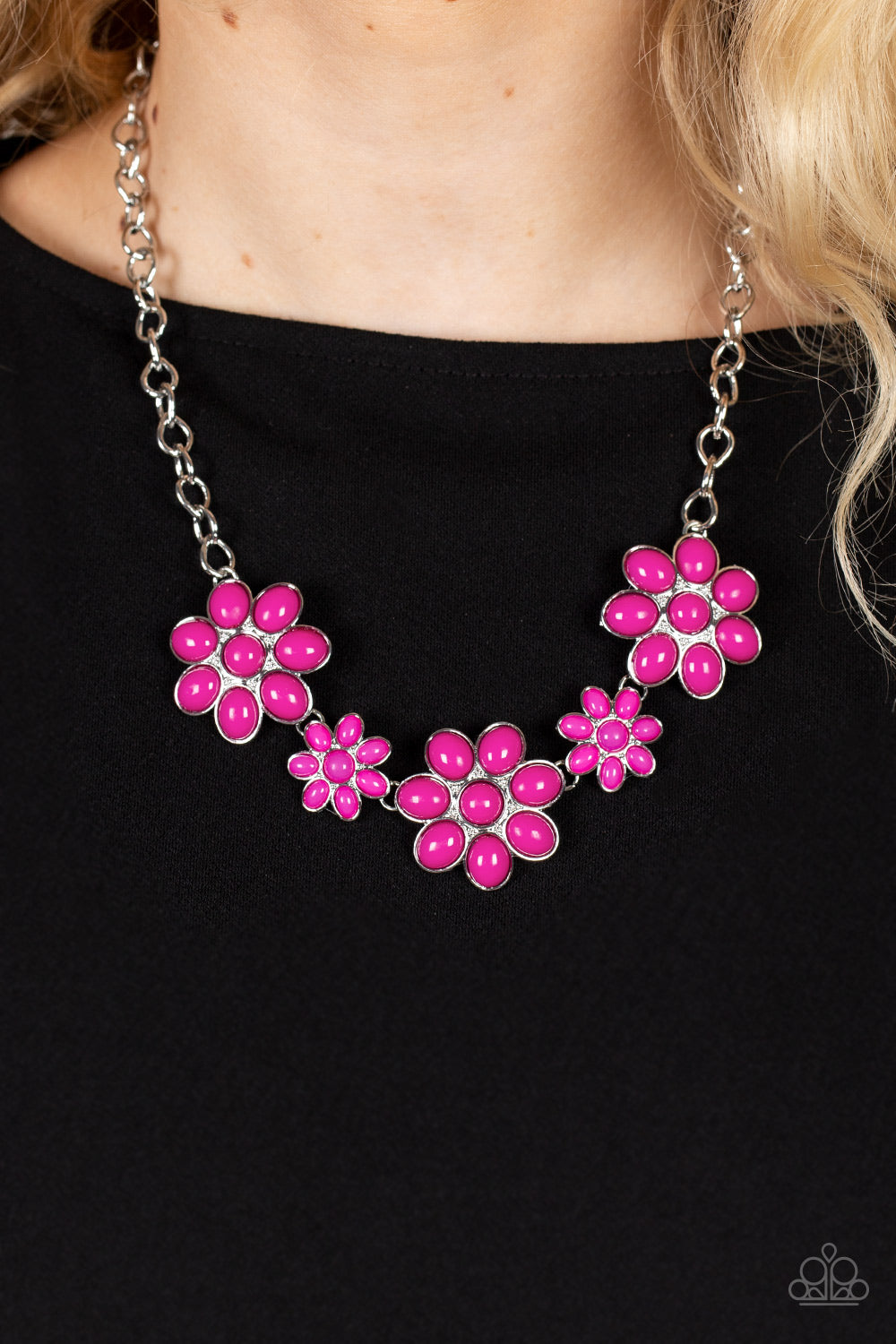 Flamboyantly Flowering - Pink Fuchsia Fedora Flower Necklace Paparazzi N1216