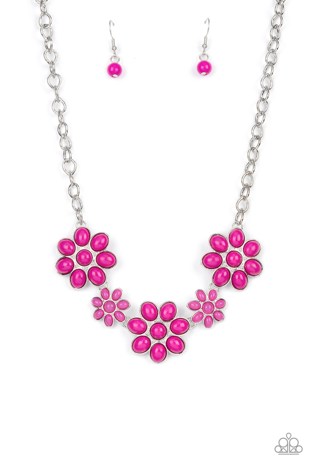 Flamboyantly Flowering - Pink Fuchsia Fedora Flower Necklace Paparazzi N1216