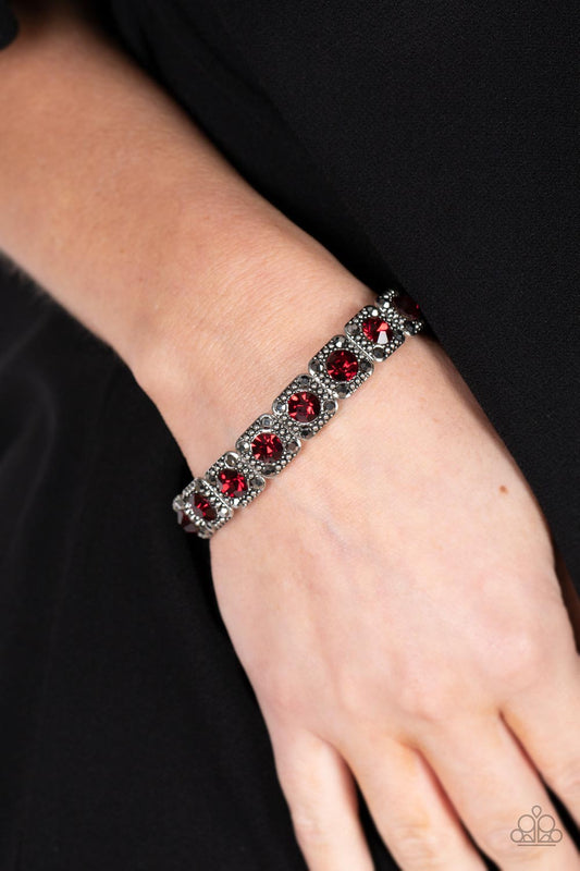 Cache Commodity - Red Rhinestone Stretch Bracelet Paparazzi B0453