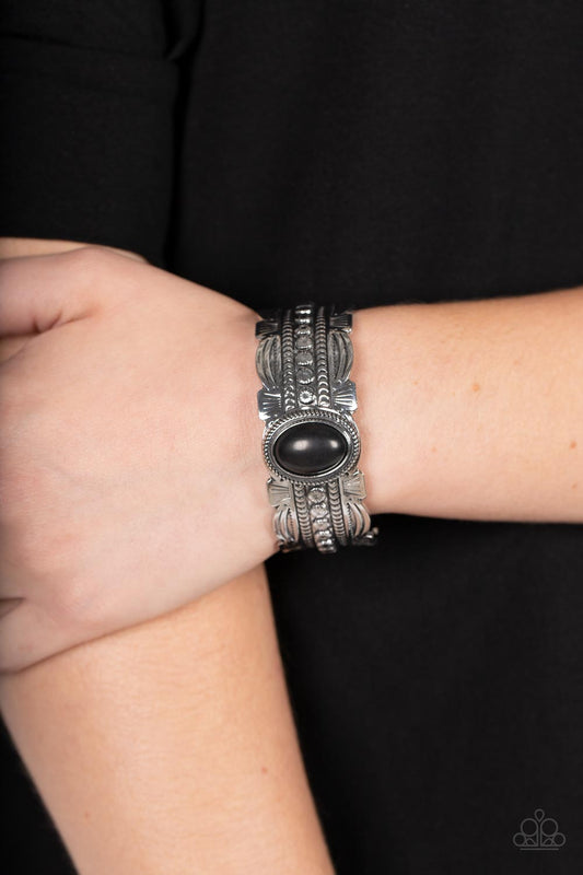 Desert Stroll - Black Stone Cuff Bracelet Paparazzi B0507