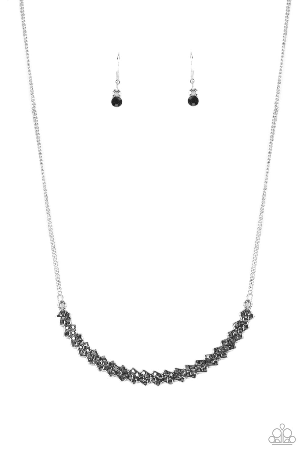 Dicey Demure - Silver Hematite Rhinestone Necklace Paparazzi N1900