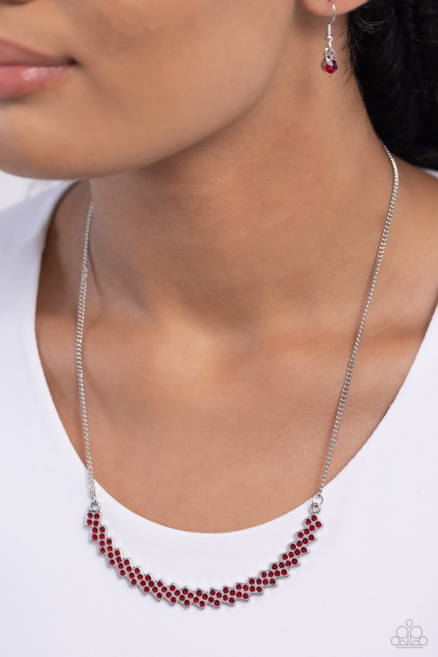 Dicey Demure - Red Fiery Rhinestone Necklace Paparazzi N1890