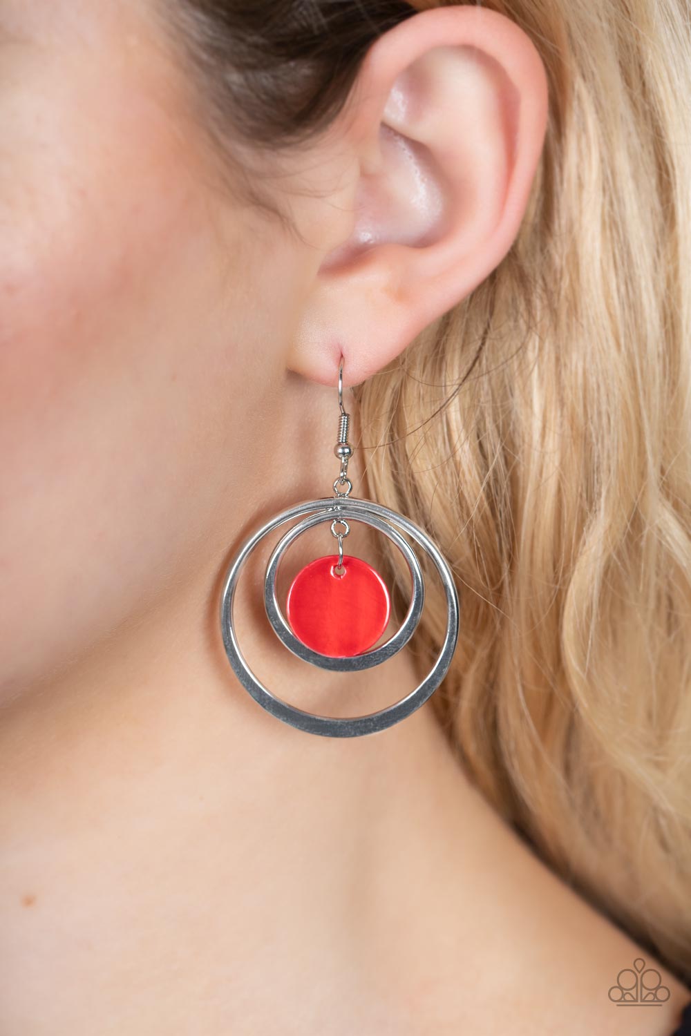 Mai Tai Tango - Red Shell Like Disc Silver Ring Earring Paparazzi E1172