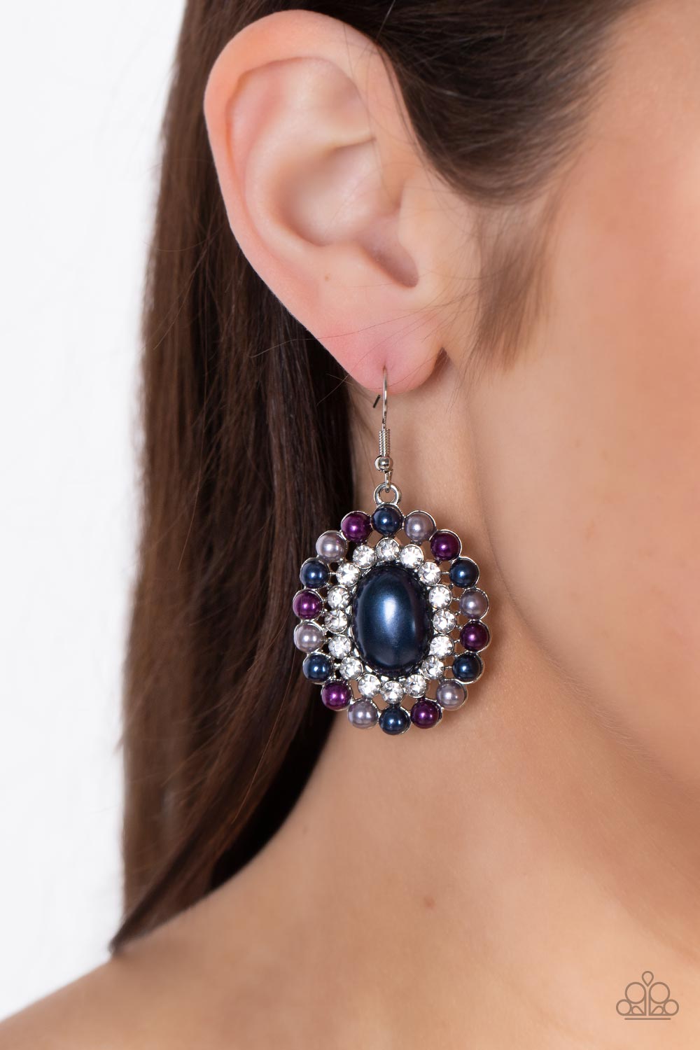 Dolled Up Dazzle - Multicolored Pearls And White Rhinestone Earring Paparazzi E0938