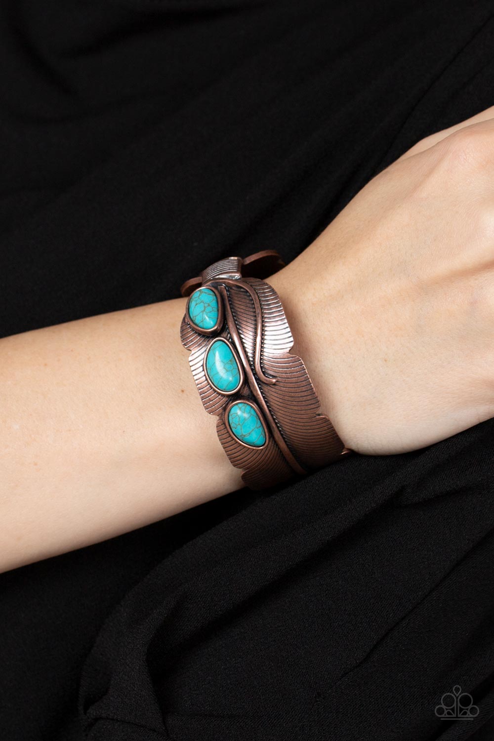 River Bend Relic - Copper Blue Cracked Stone Cuff Bracelet Paparazzi B0450