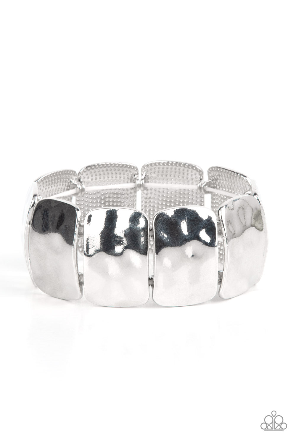 Molten Maverick - Silver Hammered Plate Stretch Bracelet Paparazzi B0735