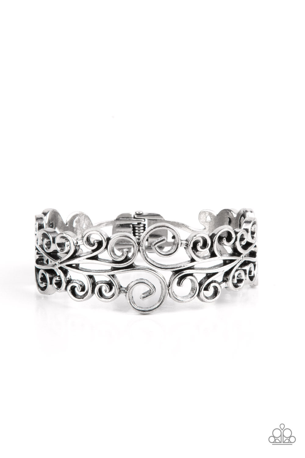 Dressed to FRILL - Silver Frilly Silver Filigree Bracelet Hinge Bracelet Paparazzi B1373