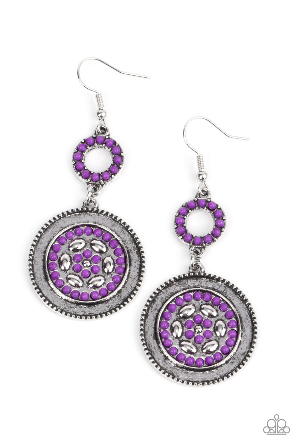 Meadow Mantra - Purple Seed Bead Silver Earring Paparazzi E0629