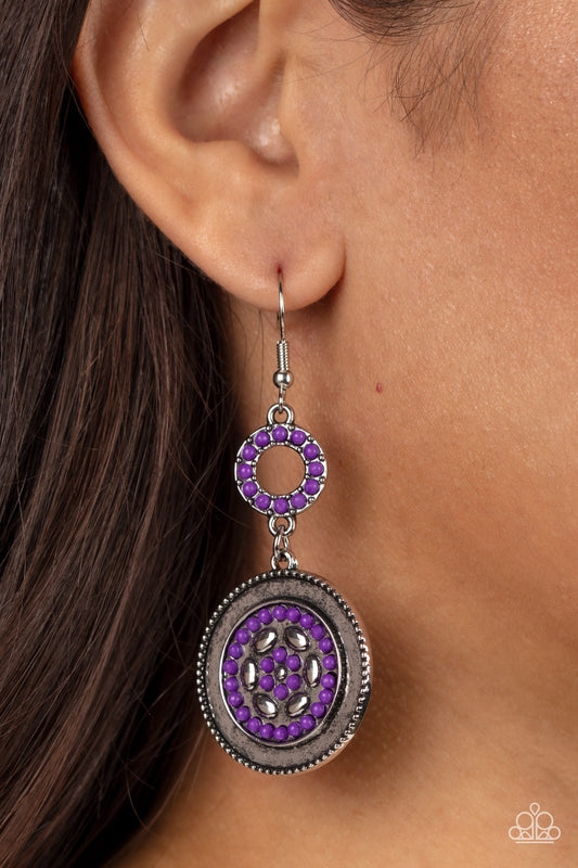 Meadow Mantra - Purple Seed Bead Silver Earring Paparazzi E0629