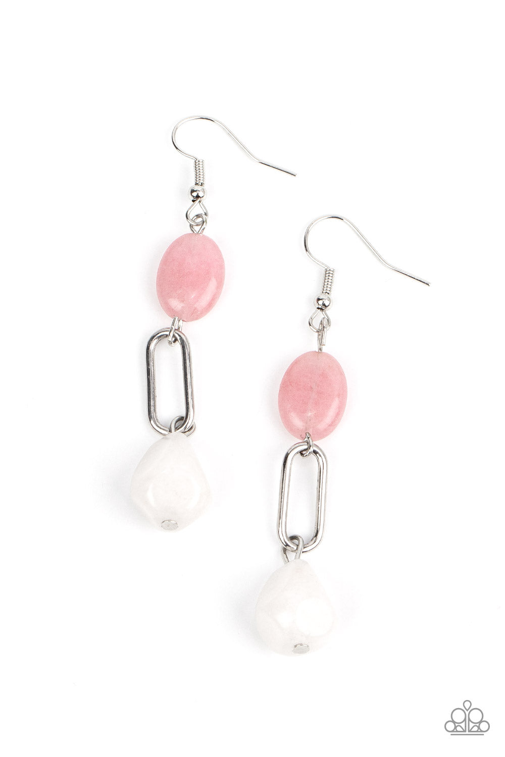 Stone Apothecary - Multi Rose Pink & White Quartz Stone Teardrop Earring Paparazzi E1175