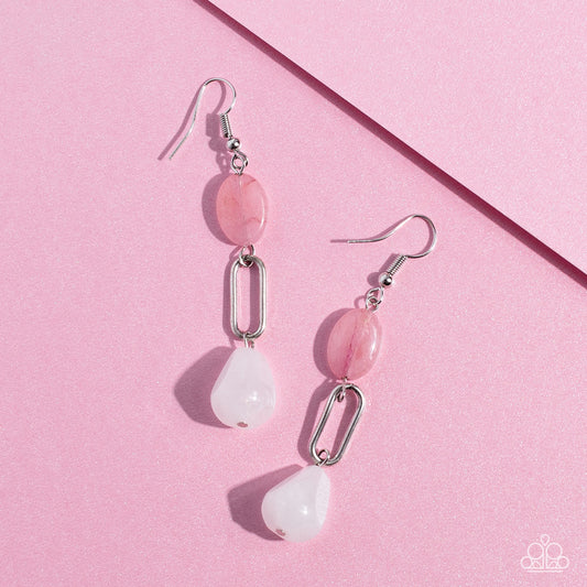 Stone Apothecary - Multi Rose Pink & White Quartz Stone Teardrop Earring Paparazzi E1175