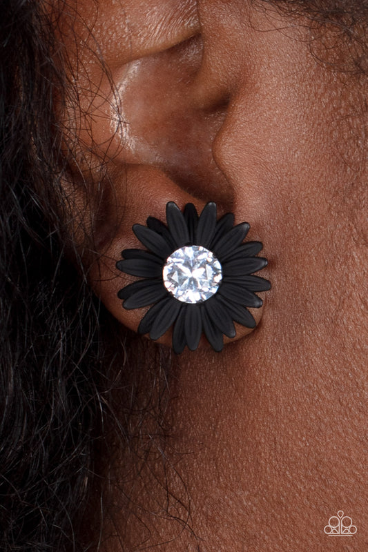 Sunshiny DAIS-y - Black Earring Paparazzi E0378