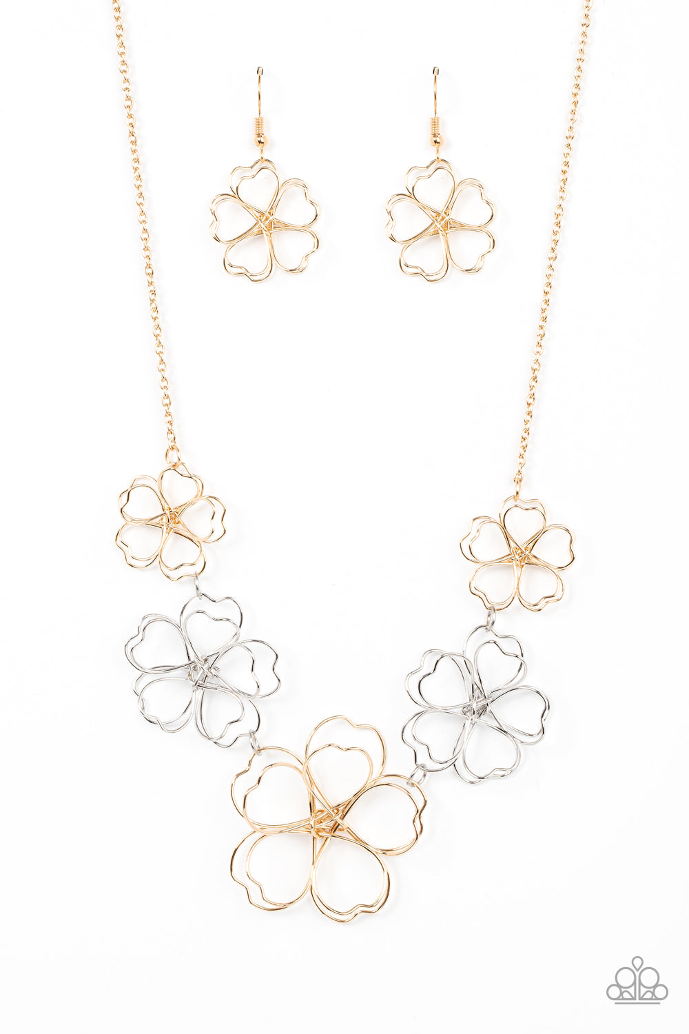 Time to GROW - Gold Silver 3 D Flower Necklace Paparazzi N0915