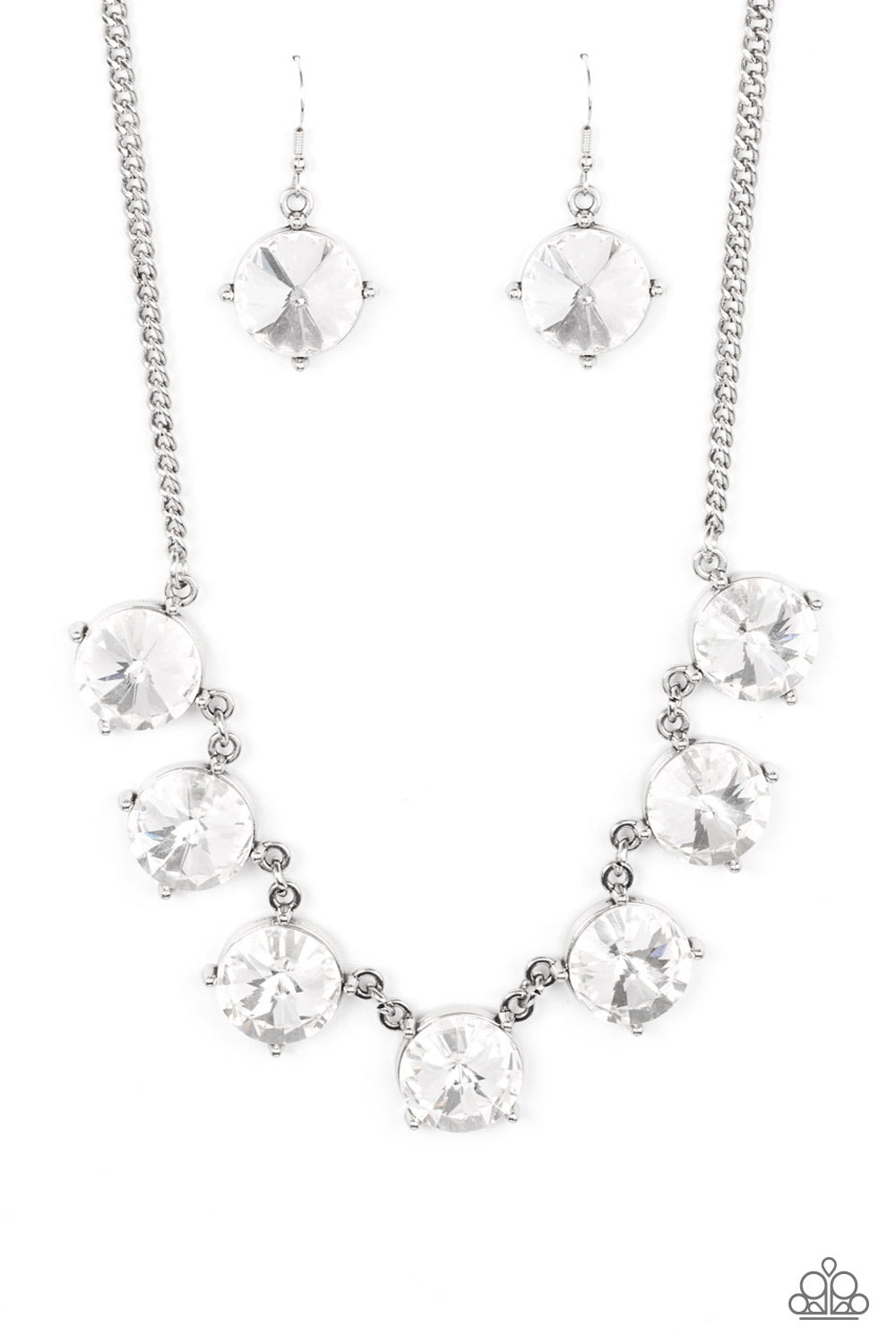 The SHOWCASE Must Go On - White Rhinestone Necklace Paparazzi N0430